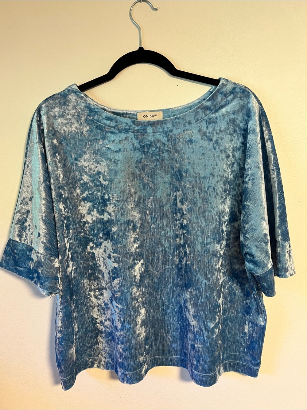 Macy's Light Blue Crushed Velvet Short Sleeve Tee